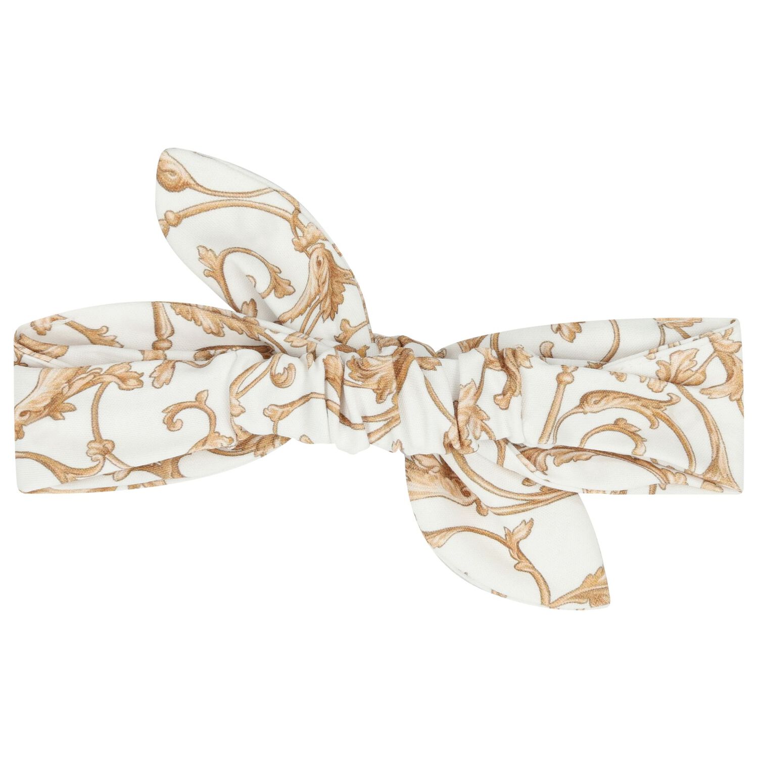 Baby Girls White & Gold Bow Headband  , 1, hi-res