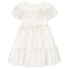 Girls Ivory Floral Tiered Dress, 1, hi-res