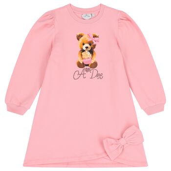 Girls Pink Logo Teddy Bear Sweatshirt Dress