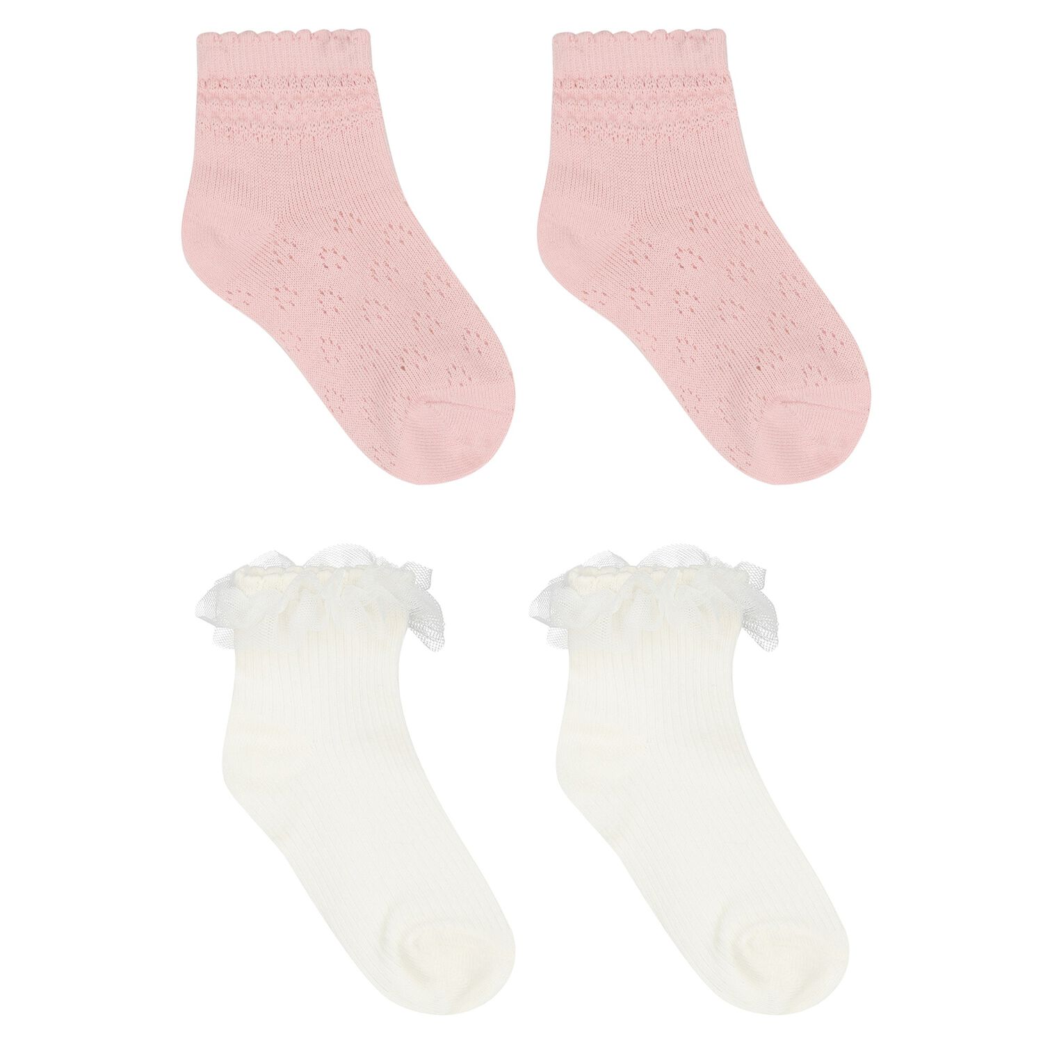 Younger Girls Ivory & Pink Socks ( 2-Pack ), 2, hi-res