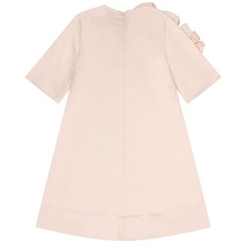 فستان للبنات من الساتان مكشكش  باللون الوردي