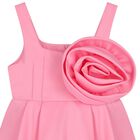 Girls Pink Satin Floral Applique Dress, 2, hi-res