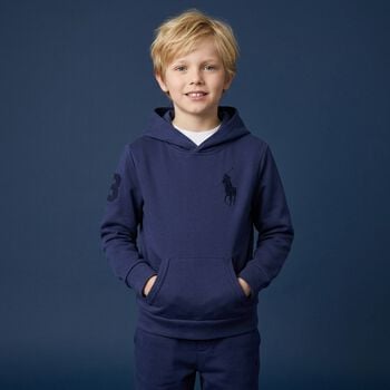 Boys Navy Blue Logo Hooded Top