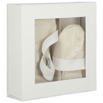 White & Beige Logo Babygrow Gift Set