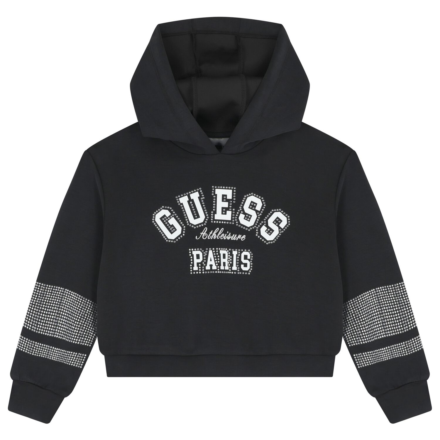 Girls Black Logo Embellished Hooded Top, 1, hi-res
