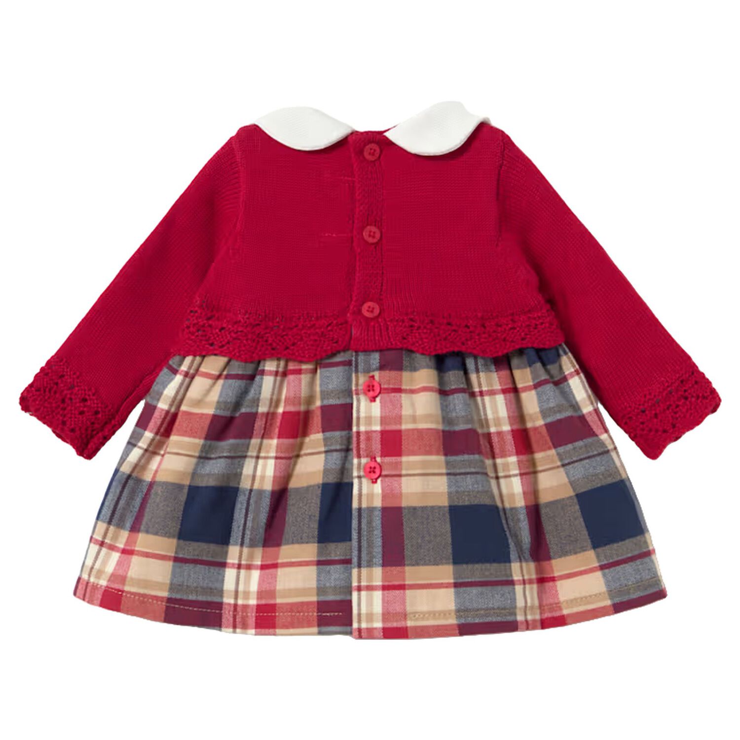 Baby Girls Red, Navy Blue & Beige Tartan Dress, 1, hi-res