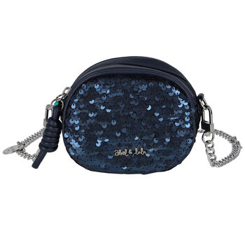 Girls Navy Logo Sequins Belt Bag