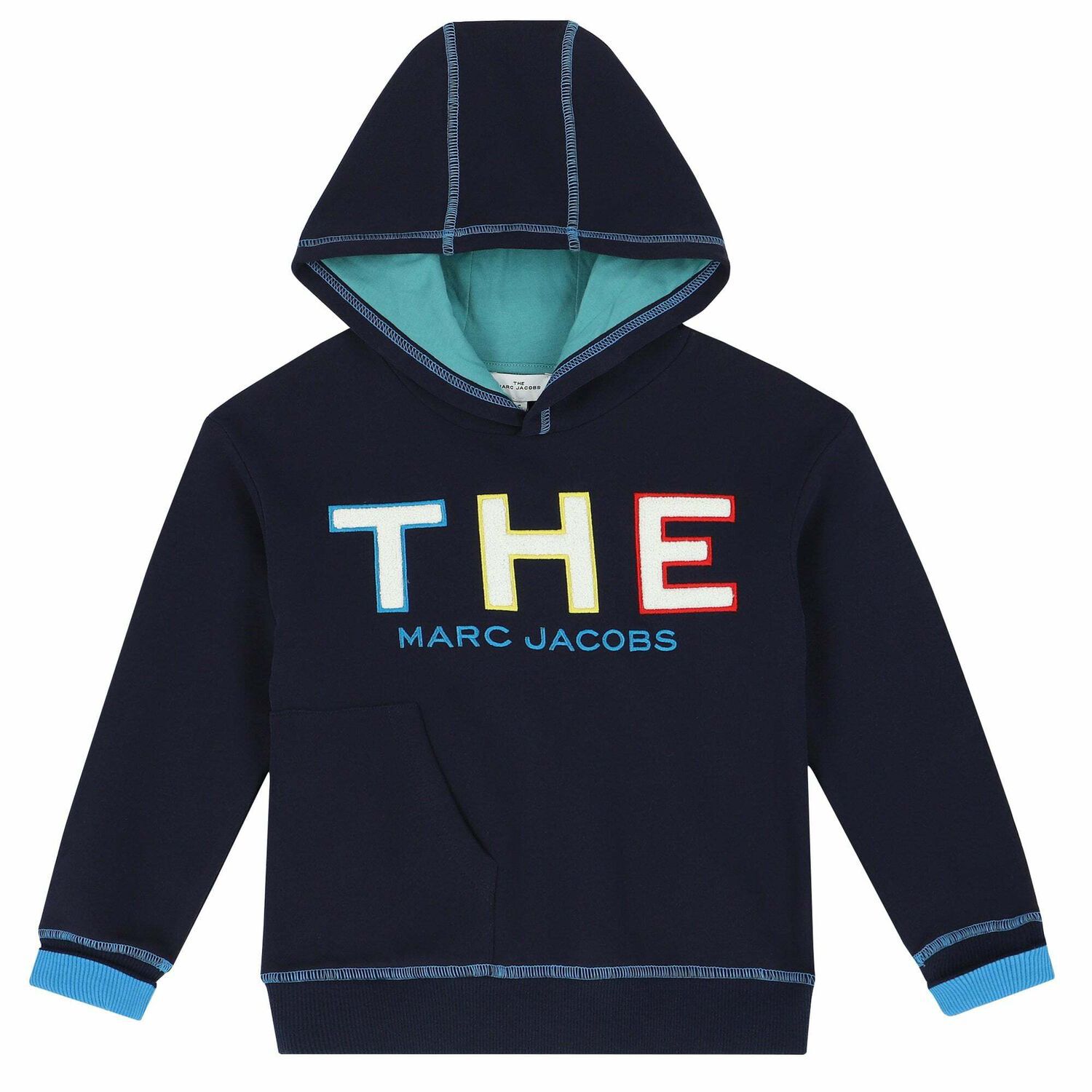 Boys Navy Logo Hooded Top, 1, hi-res