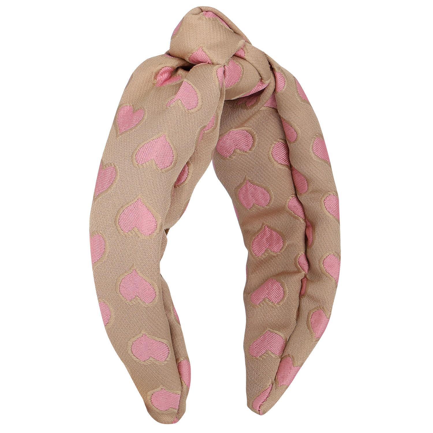 Girls Beige & Pink Hearts Jacquard Headband, 2, hi-res image number null