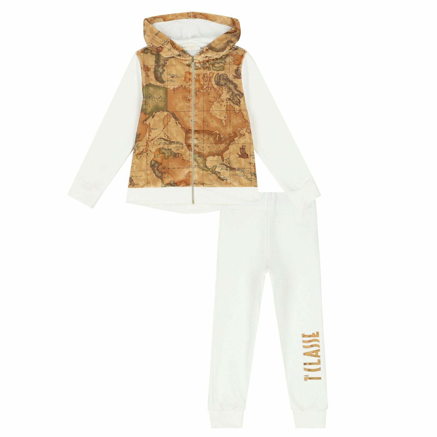 Girls Ivory & Beige Geo Map Tracksuit, 1, hi-res