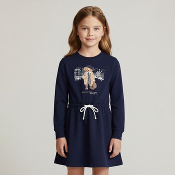 Girls Navy Blue Polo Bear Dress