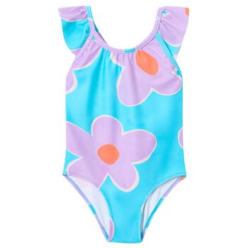 Girls Blue & Purple Floral Swimsuit