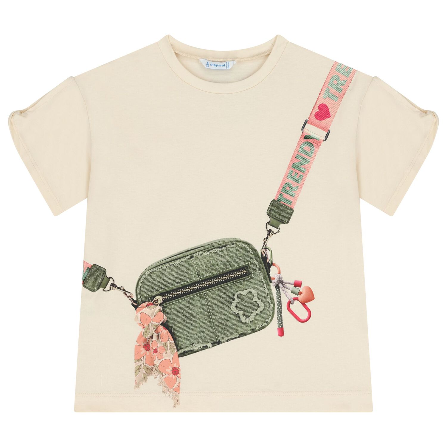 طقم لبجنز للبنات مزين الزهور باللون البيج والاخضر , 2, hi-res