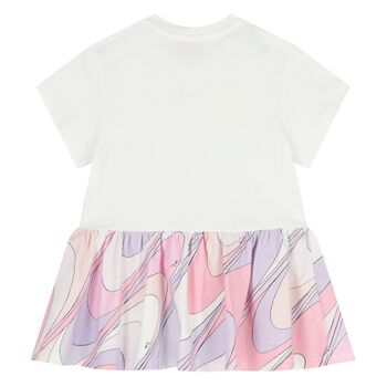 Younger Girls White & Pink Logo Dress