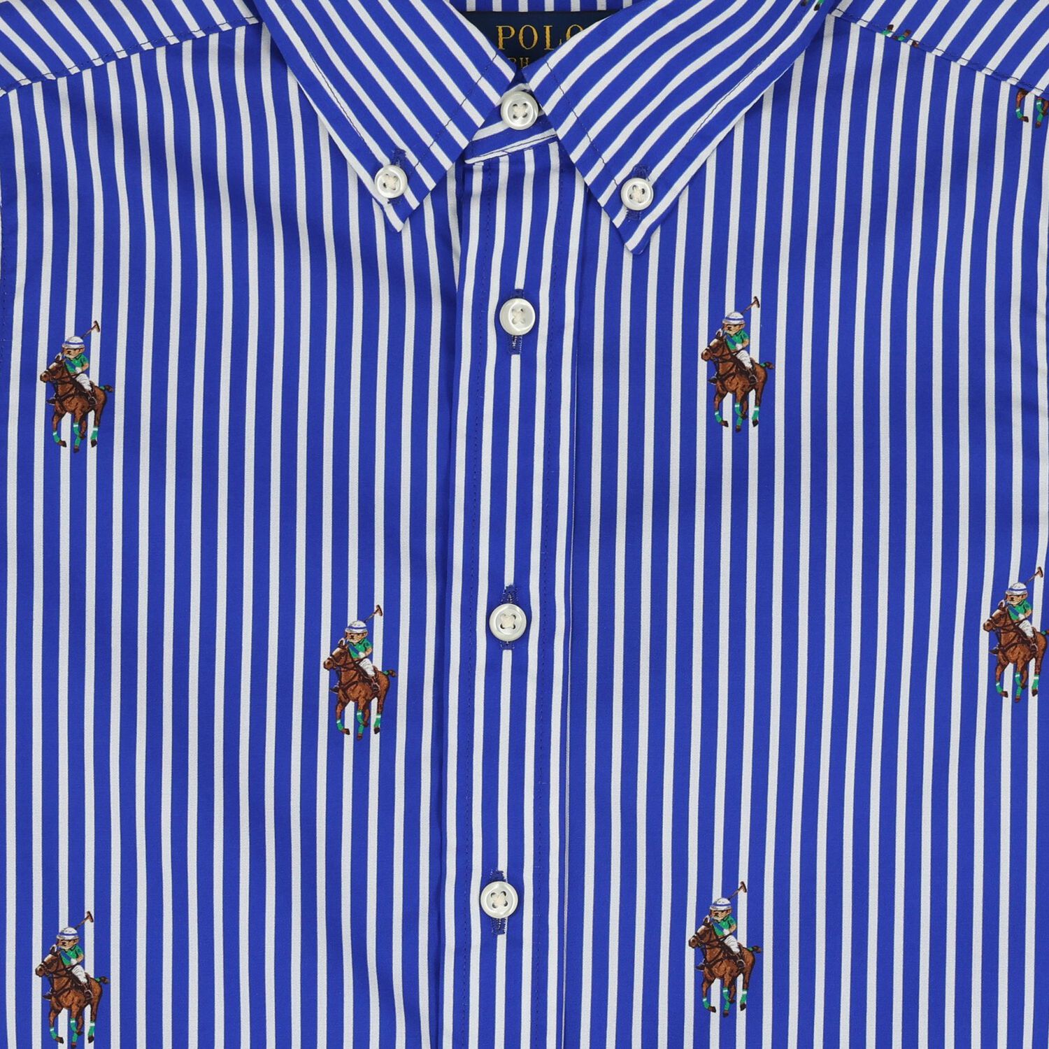 Boys Blue & White Stripe Logo Shirt, 1, hi-res