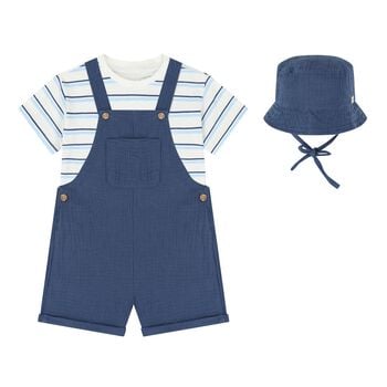 Younger Boys Navy Blue Dungaree & Hat Set (3 Piece) 