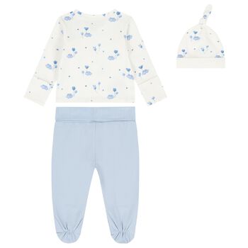 Baby Boys Ivory & Blue Balloon 2 Piece Babygrow Set