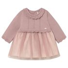 Baby Girls Pink Knitted & Tulle Dress, 2, hi-res