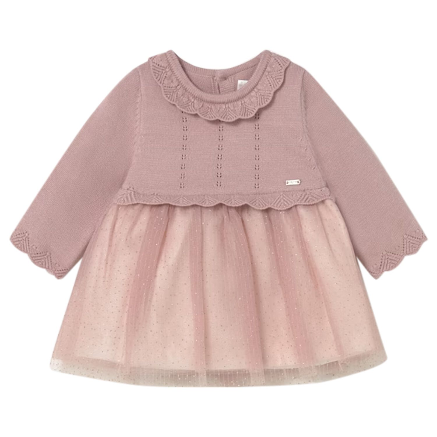 Baby Girls Pink Knitted & Tulle Dress, 2, hi-res image number null
