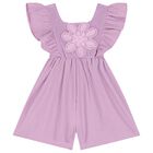 Girls Purple Crochet Flower Playsuit, 1, hi-res