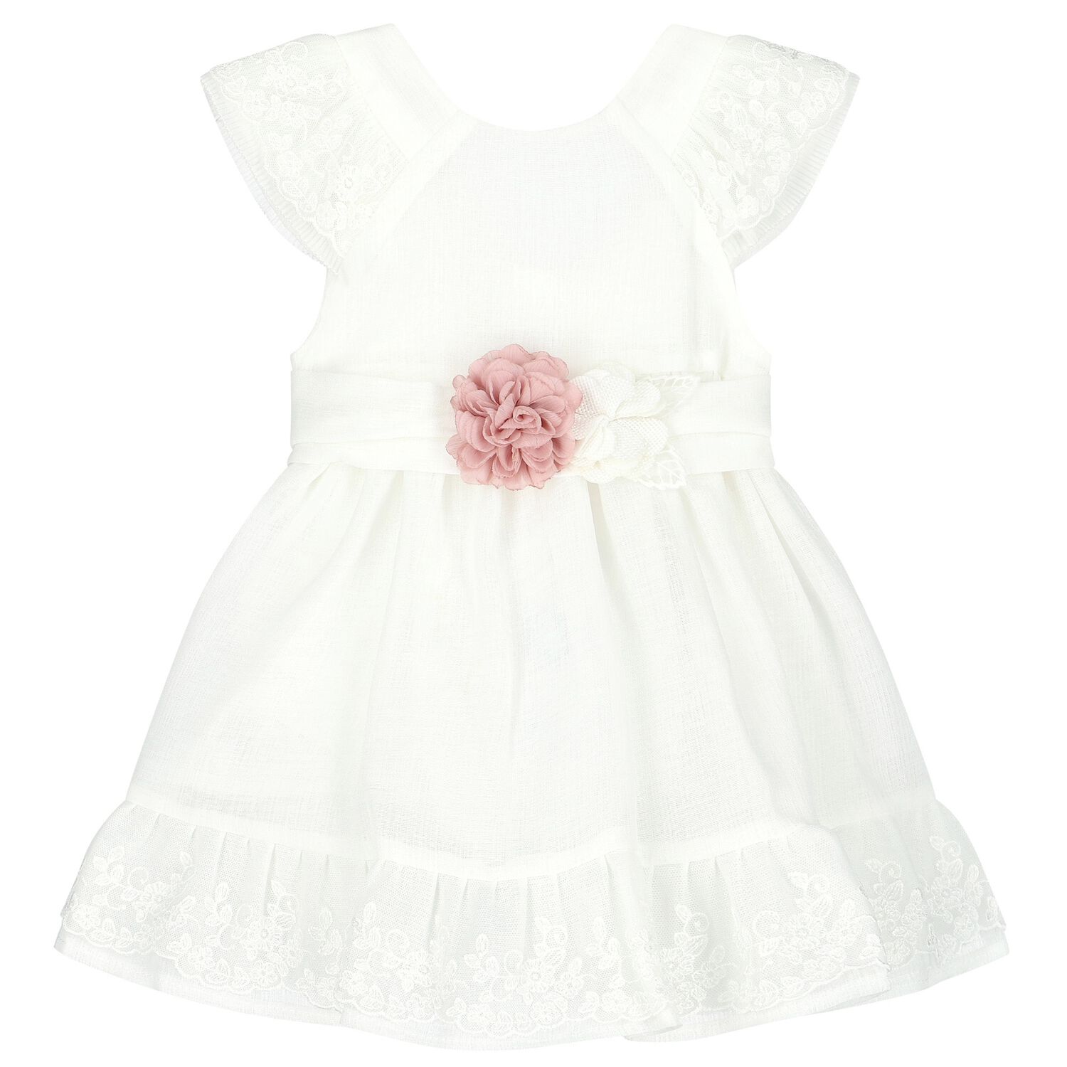 فستان بنات بطبعة الزهور باللون الأبيض, 1, hi-res