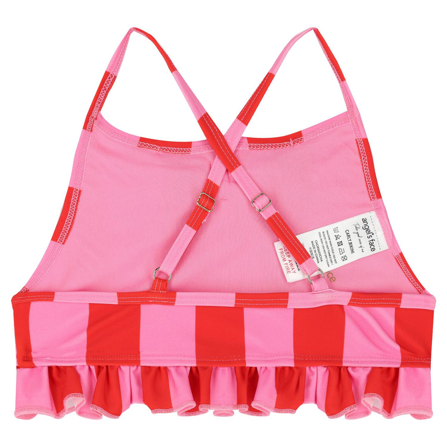 Girls Pink & Red Striped Bikini, 1, hi-res image number null