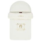 Baby Girls Ivory & Gold Bow Logo Nest, 1, hi-res