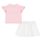 Younger Girls Pink & White Teddy Bear Logo Skirt Set, 1, hi-res