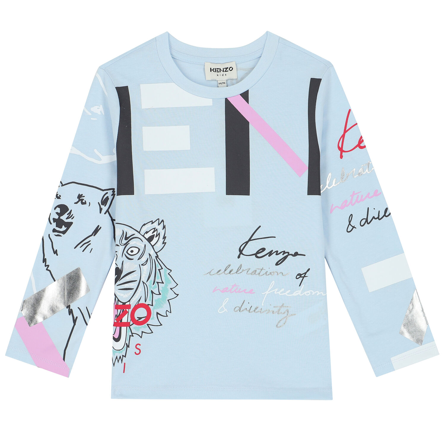 توب بأكمام بالشعار باللون الكحلي للبنات, 1, hi-res