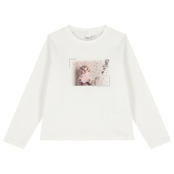 Girls Ivory Kitten Long Sleeve Top