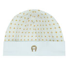 Ivory & Gold Logo Babygrow & Hat Set, 3, hi-res