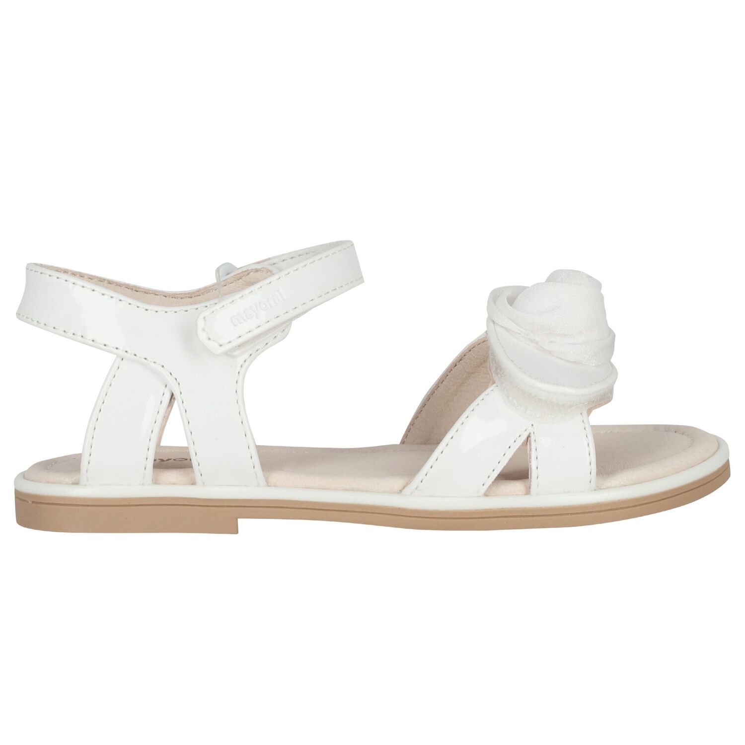 Girls White Logo Flower Sandals , 1, hi-res