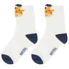 Younger Boys White, Navy Blue & Beige Socks ( 3-Pack ) , 1, hi-res
