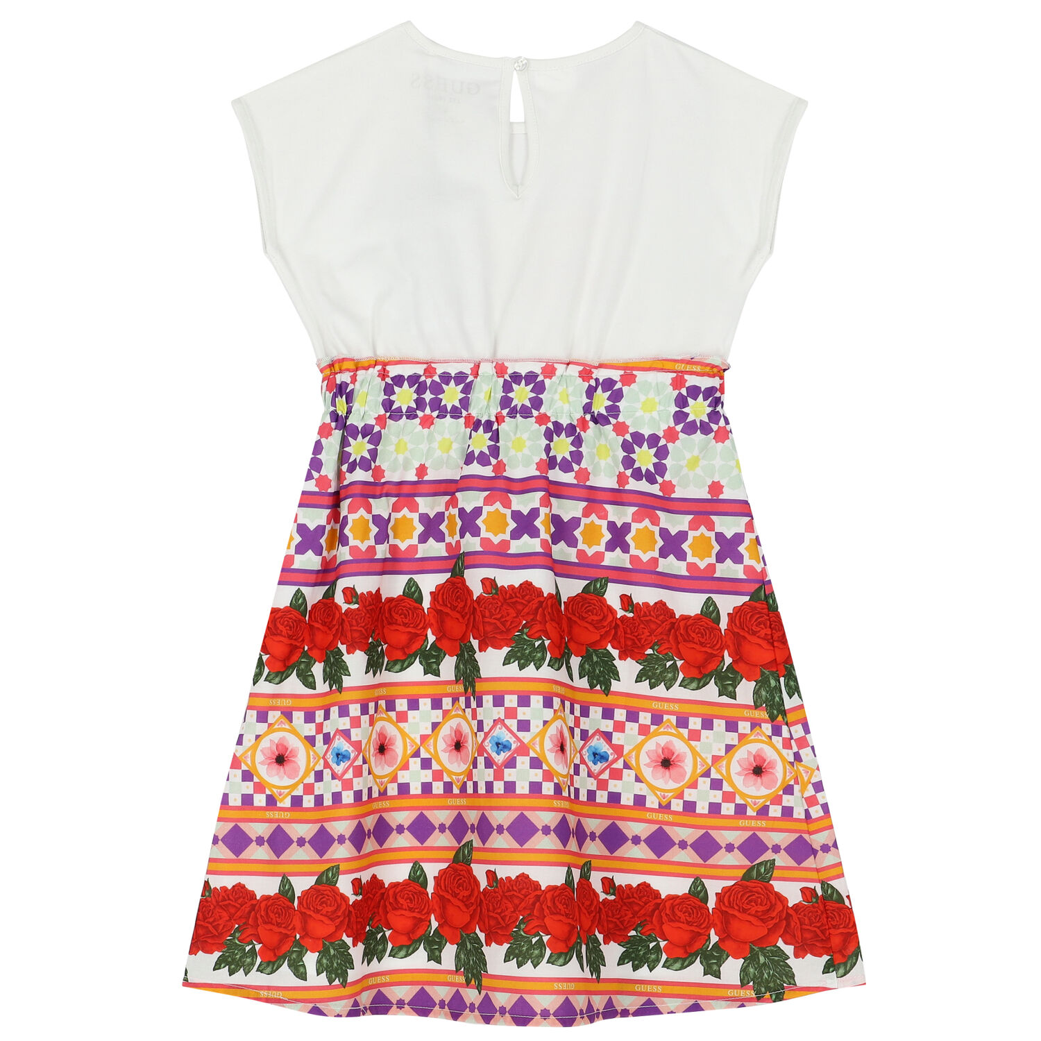 فستان بنات بطبعة الزهور باللون الأحمر والأبيض, 1, hi-res
