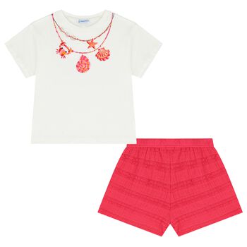 Girls White & Pink Shorts Set