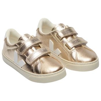 Gold & White Leather Trainers 