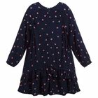 Girls Navy Blue Printed Dress, 1, hi-res