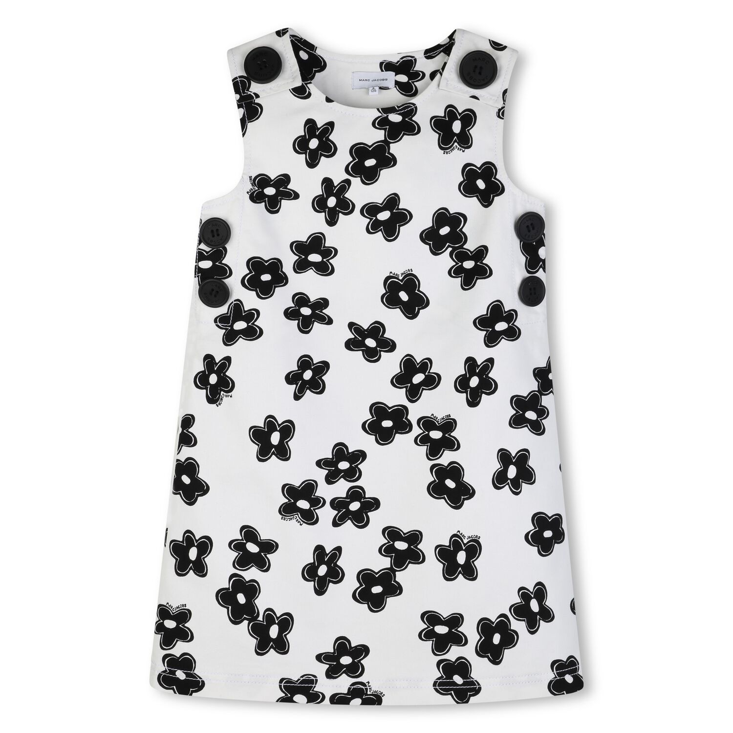 Girls White & Black Flower Dress, 1, hi-res