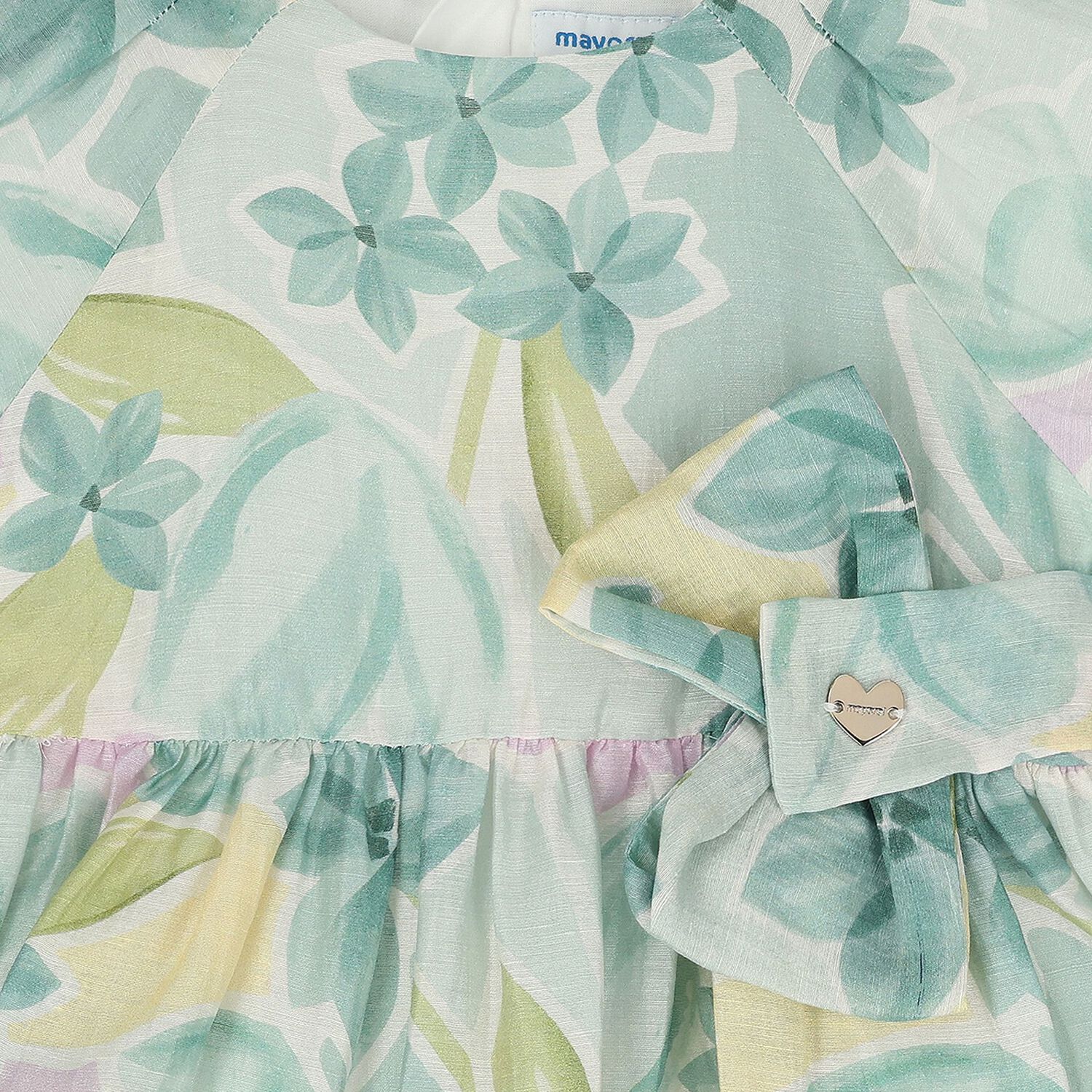 فستان بنات بنقشة زهور باللون الأخضر والأصفر, 2, hi-res