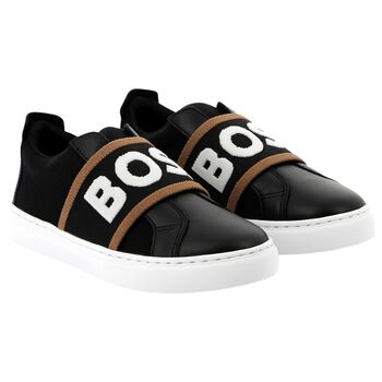 Boys Black Logo Trainers