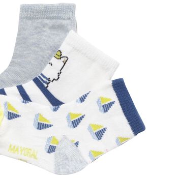 Baby Boys Ivory & Blue Boat Print Socks ( 3-Pack )