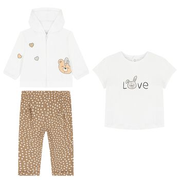 Baby Girls White & Beige Tracksuit Set
