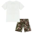 White & Green Trefoil Logo Shorts Set, 1, hi-res