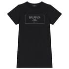 فستان بناتي باللون  أسود بشعار, 1, hi-res