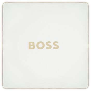 بطانية أطفال مخططة باللونين الأبيض والبيج بالشعار