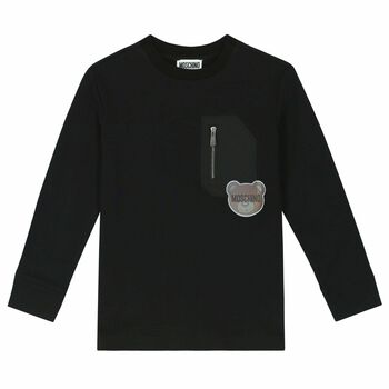 Boys Black Logo Long Sleeve Top