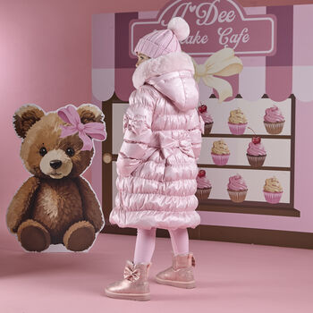 حذاء بناتي من الجلد الصناعي باللون الوردي المعدني مع فيونكة