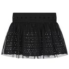 Girls Black Broderie Anglaise Skirt, 1, hi-res