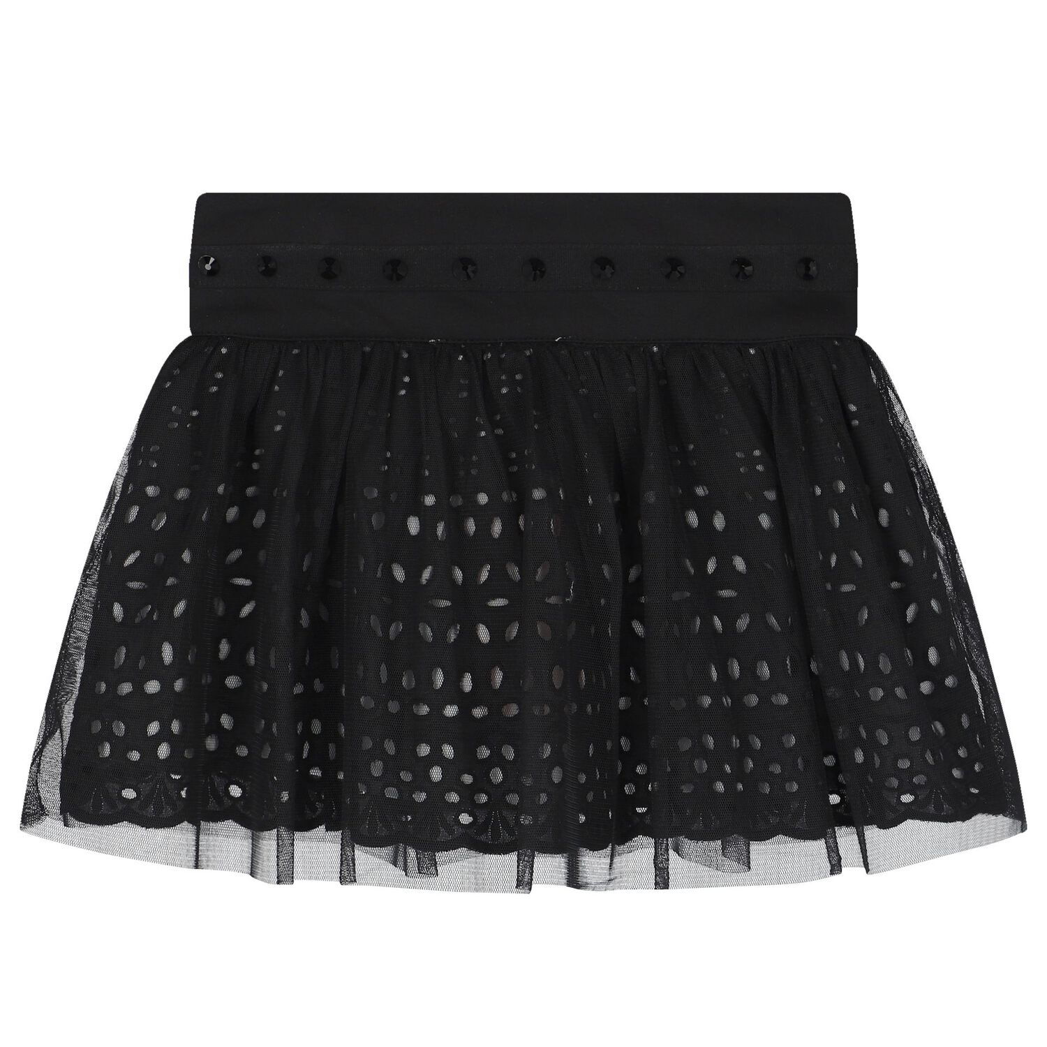 Girls Black Broderie Anglaise Skirt, 1, hi-res
