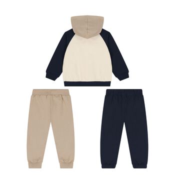 Younger Boys Beige & Navy Blue Fox Tracksuit Set